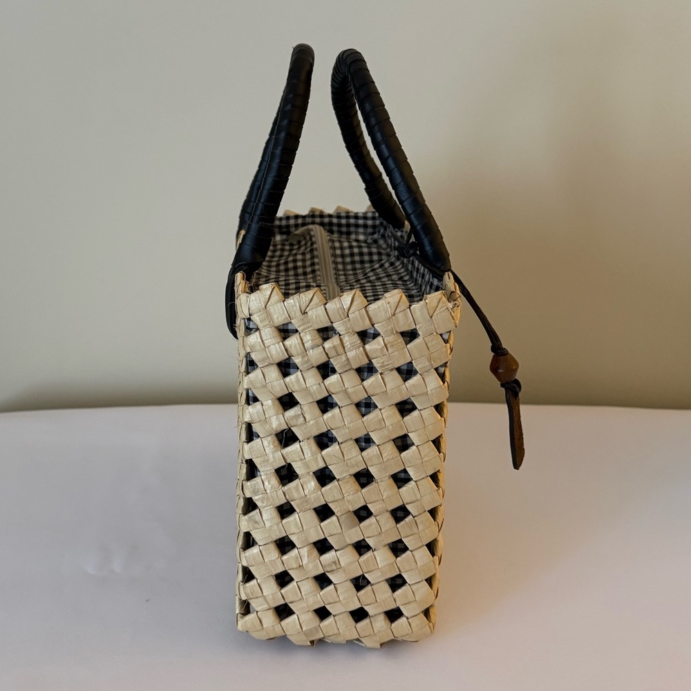 Esprit Black and Cream Woven Double Top Handle Basket Bag - Picture 4 of 9